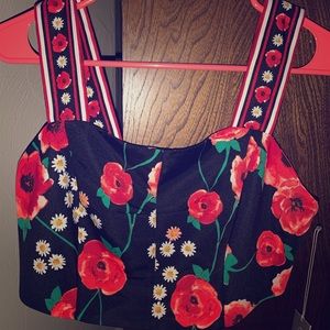 Floral crop top and poka dot top